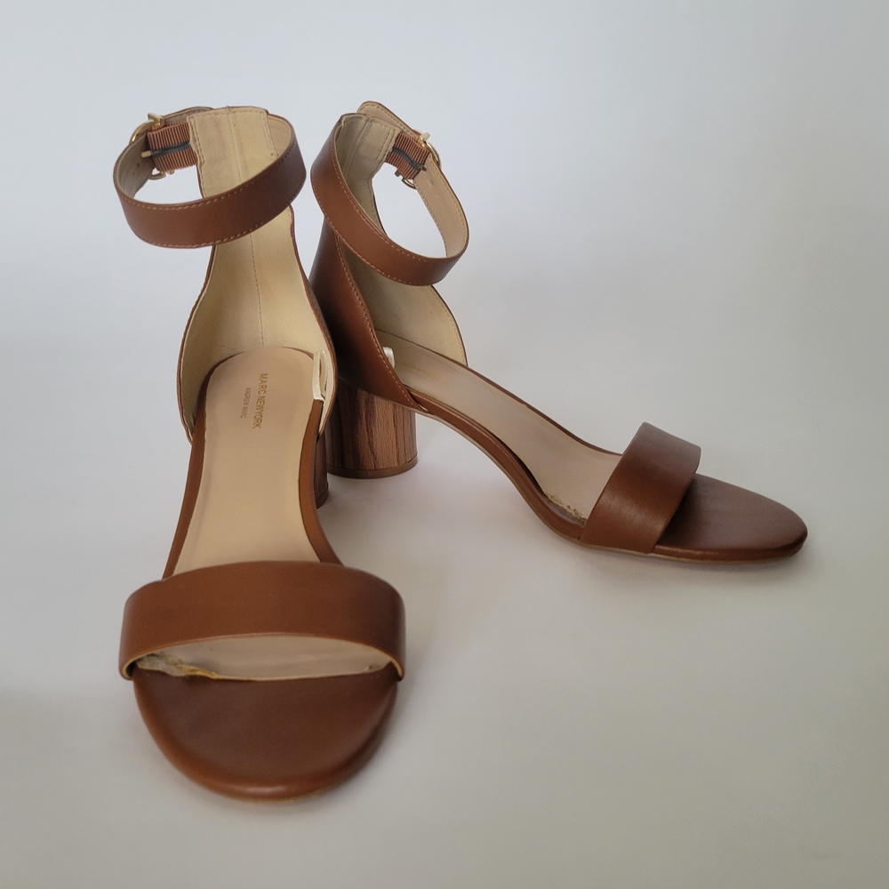 Elegant 2.5 Inch Andrew Marc Tan Ankle Strap Heels